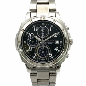 1円スタート 稼働品 SEIKO セイコー クロノグラフ 50M 7T92-0CA0 デイト クォーツ QZ スモセコ ラウンド シルバー 黒文字盤 メンズ 腕時計