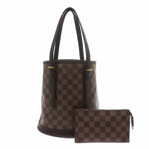 1円スタート LOUIS VUITTON ルイヴィトン マレ N42240 AR1907 ダミエ エベヌ バケツ型 トートバッグ ショルダー ブラウン レディース