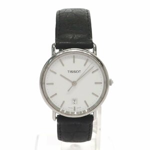 1円スタート 稼働品 TISSOT ティソ メンズ 腕時計 T882K クォーツ ラウンドフェイス デイト 3針 純正ベルト 革ベルト シルバー 白文字盤