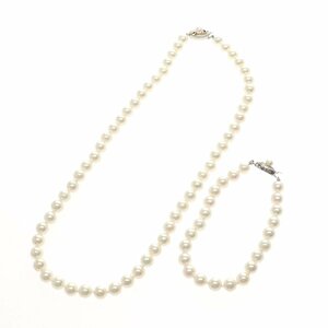 1円スタート 美品 アコヤ真珠 ネックレス ブレスレット 2点セット 金具 K18 750 K14WG ホワイトゴールド アクセサリー NGLソーティング