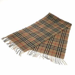 1円スタート BURBERRY バーバリー ノバチェック マフラー カシミヤ フリンジ 防寒具 服飾 小物 ブラウン ブラック レッド レディース