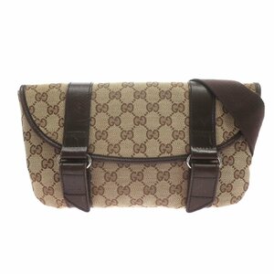 1円スタート GUCCI グッチ 145851 GGキャンバス ウエストバッグ ボディバッグ ウエストポーチ メンズ レディース ブラウン レザー