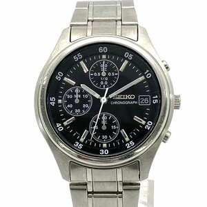 1円スタート 稼働品 SEIKO セイコー メンズ 腕時計 V657-7100 クロノグラフ デイト クォーツ QZ 3針 純正ベルト 黒文字盤 シルバーカラー