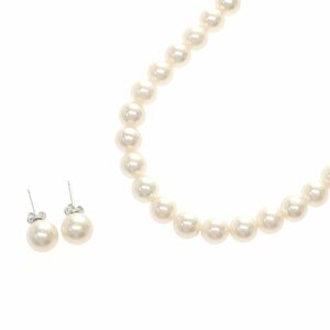 1円スタート 美品 アコヤ真珠 パールネックレス ピアスセット pearl 真珠 留め具 金具 pt900 シルバー SILVER レディース NGLソーティング