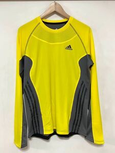 ぬ1375 adidas アディダス メッシュ長袖Tシャツ L イエロー/グレー メッシュ ドライ CLIMACOOL