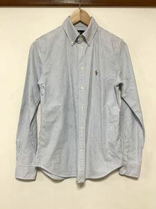 な1352 RALPH LAUREN ラルフローレン 長袖シャツ S 160/84A ライトブルー/ホワイト カスタムフィット ボタンダウン