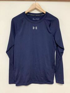 と1391 UNDER ARMOUR アンダーアーマー 長袖コンプレッション XXL ネイビー ロゴプリント ヒートギア アンダーウェア インナーシャツ 