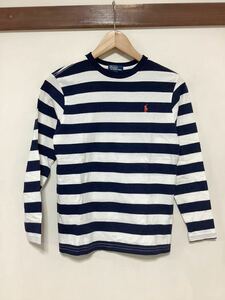 な1377 Polo Ralph Lauren ラルフローレン ボーダー 長袖Tシャツ ロンT キッズ 150 ネイビー/ホワイト ロゴ刺繍