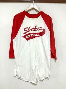 ぬ1359 USA製 RUSSELL ATHLETIC ラッセルアスレチック ラグランTシャツ ７部袖Tシャツ XL ホワイト/レッド ソフトボールプリント