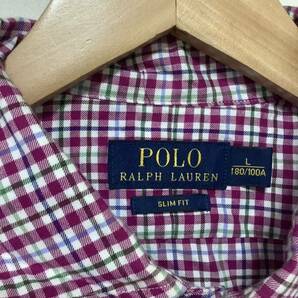 に1304 POLO RALPH LAUREN ラルフローレン チェック 長袖シャツ L 180/100A スリムフィット パープル系 の画像3