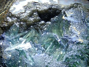 【ニ枚貝化石中に結晶】ヴィヴィアナイト&バライト　藍鉄鉱&重晶石　原石　標本