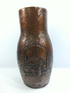 123 原画 平山郁夫 西大由 作 鋳銅花瓶 『オリエントの祈り』 限定物 サイン 郁夫刻/大由刻 銅花瓶 ブロンズ 銅製花瓶 