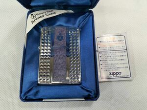 極希少レア 美品 ZIPPO ジッポー ダイヤモンドカットxストーン張り ヘビーアーマー 04年製 付属揃い[b1052]