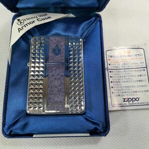 極希少レア 美品 ZIPPO ジッポー ダイヤモンドカットxストーン張り ヘビーアーマー 04年製 付属揃い[b1052]