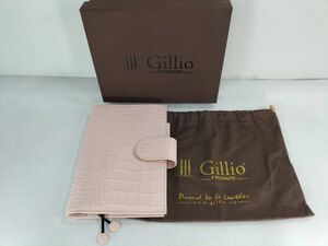 希少レア　極美品　ジリオ gillio appunto　ベルギー高級手帳カバー　クロコ型押し　ピンク　箱収納袋付[t1056]