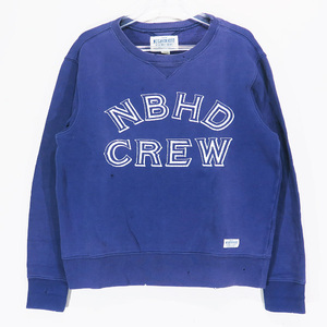 NEIGHBORHOOD ネイバーフッド 14AW UNIV/C-CREW.LS NBHD CREW ユニバーシティー ダメージ加工 クルーネック スウェット ネイビー Apz