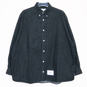 WTAPS ダブルタップス 23AW BD 04/LS/COTTON.DENIM 232BRDT-SHM03 ボタンダウン ロングスリーブ コットン デニム シャツ ブラック 長袖 apk