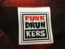 PUNK DRUNKERS×へきトラハウス パンクドランカーズ プリントネルシャツ サイズXL レッド チェック柄 ワンポイントロゴ_画像3