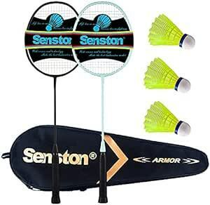 Senston 2本組/4本組みバドミントンラケットセットカーボンファイバーバドミントンラケット-1つのキャリングバッグが含まれて