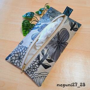 < tissue case ( fastener )> Northern Europe cotton flax large . flower natural * box tissue size * hand made * laminate processing 