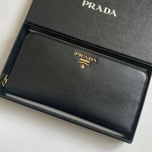 【極美品★箱付き】PRADA プラダ 長財布 ラウンドジップ ラウンドファスナー ヴィッテログレイン ダイノ シボ革 黒 ブラック 1ML506_画像1