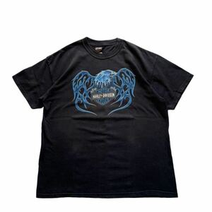 【USA製】 90s 00s HARLEY-DAVIDSON ハーレーダビッドソン 半袖 Tシャツ メンズ XL 黒/ブラック イーグル プリント アメリカ製 ビンテージ