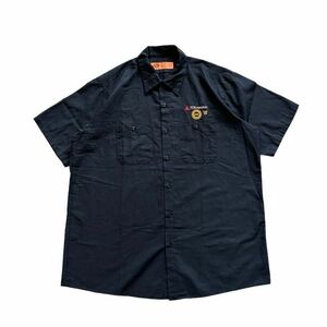 【Dickies】 ディッキーズ 半袖 ワークシャツ メンズ L 紺/ネイビー 企業ロゴ 刺繍 ワンポイント トップス アメカジ 作業着 古着 USED