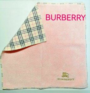 【春のセール！】BURBERRY　バーバリー　裏面ノバチェック柄タオルハンカチ　(ピンク×ベージュ)　[USED]