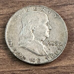 1円～◇◆ハーフ銀貨◆◇1958年 米国 フランクリン銀貨 50セント ハーフダラー 希少 1枚組 収集家放出品 99の画像1