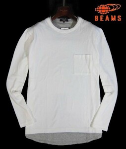 E日05003新品▼春 ビームス BEAMS フェイクレイヤー ロングスリーブTシャツ 長袖Tシャツ 【 XL 】 長袖カットソー 重ね着 ロンT ホワイト系