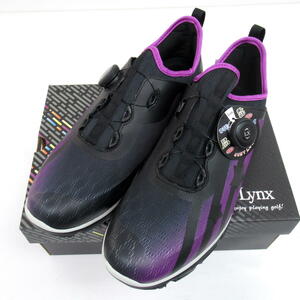 1円☆Lynx リンクス SK-56 ゴルフシューズ（26.0cm）Black×Purple★ダイヤル式/スパイクレスシューズ★