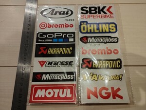 レーシングステッカー　14枚セット（2シート分） ヘルメットステッカー　motoGP　MOTO　バイクステッカー　NGK　motul ohlins c