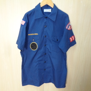 b1179◆BOY SCOUTS OF AMERICA OFFICIAL YOUTH 半袖シャツ◆ユースXL ネイビー色 ワッペン アメリカ製 ボーイスカウトシャツ ゆうパケト 6Dの画像2