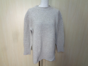 b431◆theory luxe カシミヤブレンド ウールニット◆セオリーリュクス size038 グレージュ ロングリブ 丸首 セーター レディース 6D