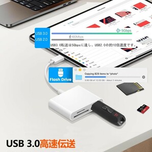 iPhone SDカードリーダー 3in1 SDカードカメラリーダー USB/SD/TF変換アダプタ 写真/ビデオ/資料 双方向高速データ転送 データ移行の画像4