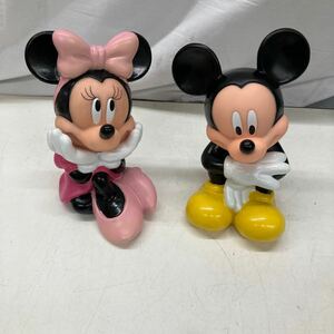 ●60425-② ディズニー ミッキーマウス ミニーマウス 貯金箱 フィギュア ミッキー ミニー ソフビ レトロ Disney 現状品