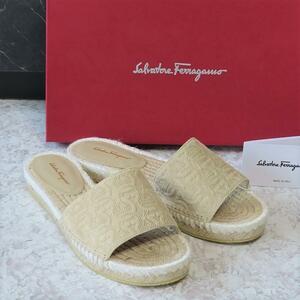 Новые кожа Ferragamo Espadrille Flat Sandal Slippers Sale Salvatore Ferragamo