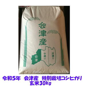 玄米 30kg 令和５年産 会津 特別栽培 コシヒカリ 大袋（精米・小分け不可）東北関西 送料無料 調製玄米