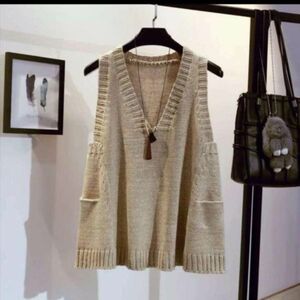  including in a package 1 ten thousand jpy free shipping # free size # autumn winter great popularity knitted the best easy knitted sweater lady's V neck the best sweater * khaki 