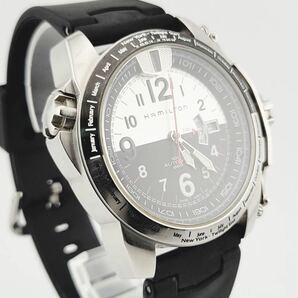 美品 HAMILTON ハミルトン KHAKI カーキ トワイライト GMT H625150 ホワイト×ブラック デイト メンズ AT 自動巻 腕時計の画像3