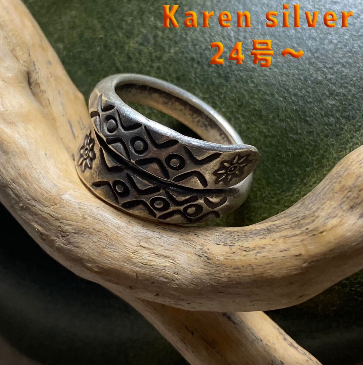 R639Hi78ZI Handmade Karen Silver 925 Sterling High Purity Handmade Mountain Tribe Floral Pattern, ring, Silver, No. 24~