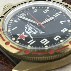 送料185円 現状品 VOSTOK BOSTOK ボストーク Komandirskie コマンダスキー 手巻き 3針 腕時計 黒文字盤 戦車 稼働品[C3970]の画像4