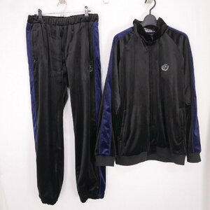 BLACK EYE PATCH ブラックアイパッチ EMBLEM VELOUR JACKET PANTS 刺繍ロゴ ベロア トラックジャケット パンツ セットアップ上下 BLACK XL