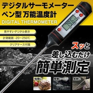 デジタル 温度計 ペン型 一目で 温度確認 250℃ マルチ サーモメーター 測定器 収納ケース付 キッチン 料理温度計 野外調理 ペン型温度計