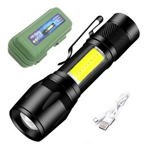 [強力閃光２個セット] USB充電 LEDハンドライト クリップ付 ワークライト 防水 停電 災害対策 防災 非常持出袋に