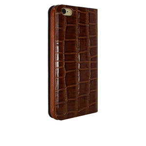 即決・送料込)【ワニ革調ケース】GauGau iPhone 6s Plus/6 Plus Flip Case Bi-Fold Croco Brown 手帳型 よこ開き