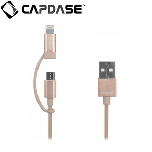 即決・送料込)【短い！(18cm) Lightning & microUSB両対応ケーブル Apple 認定品】CAPDASE 通信＆充電用ケーブル ゴールド