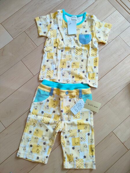 新品 半袖 パジャマ 男の子上下セット ズボン シャツ80 90 ベビー 綿 コットン キッズズー kidszoo 黄色