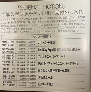 宇多田ヒカル 「 SCIENCE FICTION 」初回プレス封入特典の全国ツアーチケット受付シリアルコードとステッカー