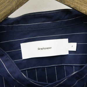 美品23SS Graphpaper グラフペーパー High Count Broad Stripe Band Collar Shirt バンドカラー 長袖シャツ GM231-50242B 紺217Oの画像4